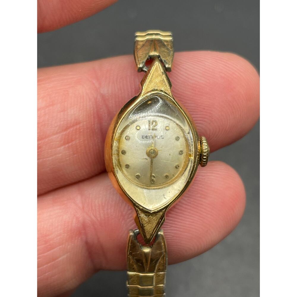 Vintage Benrus Swiss Watch Women 10k GF Mechanical Oval 13.8mm Stretch Band 6"